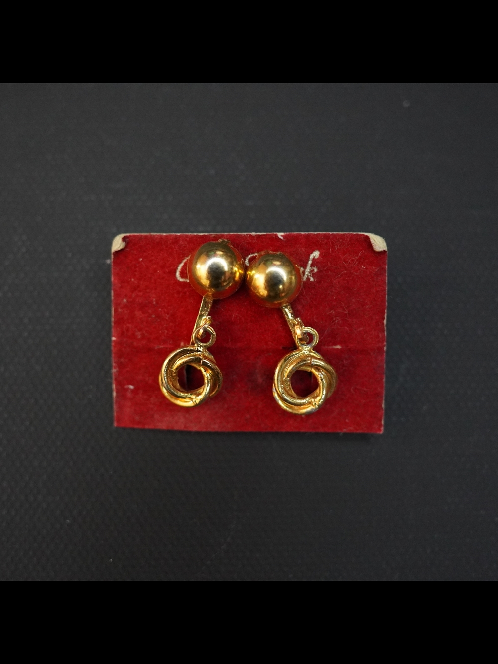 Vintage Gold Tone Dangle Earrings Double Circle Drop Clip On Estate Jewelry
